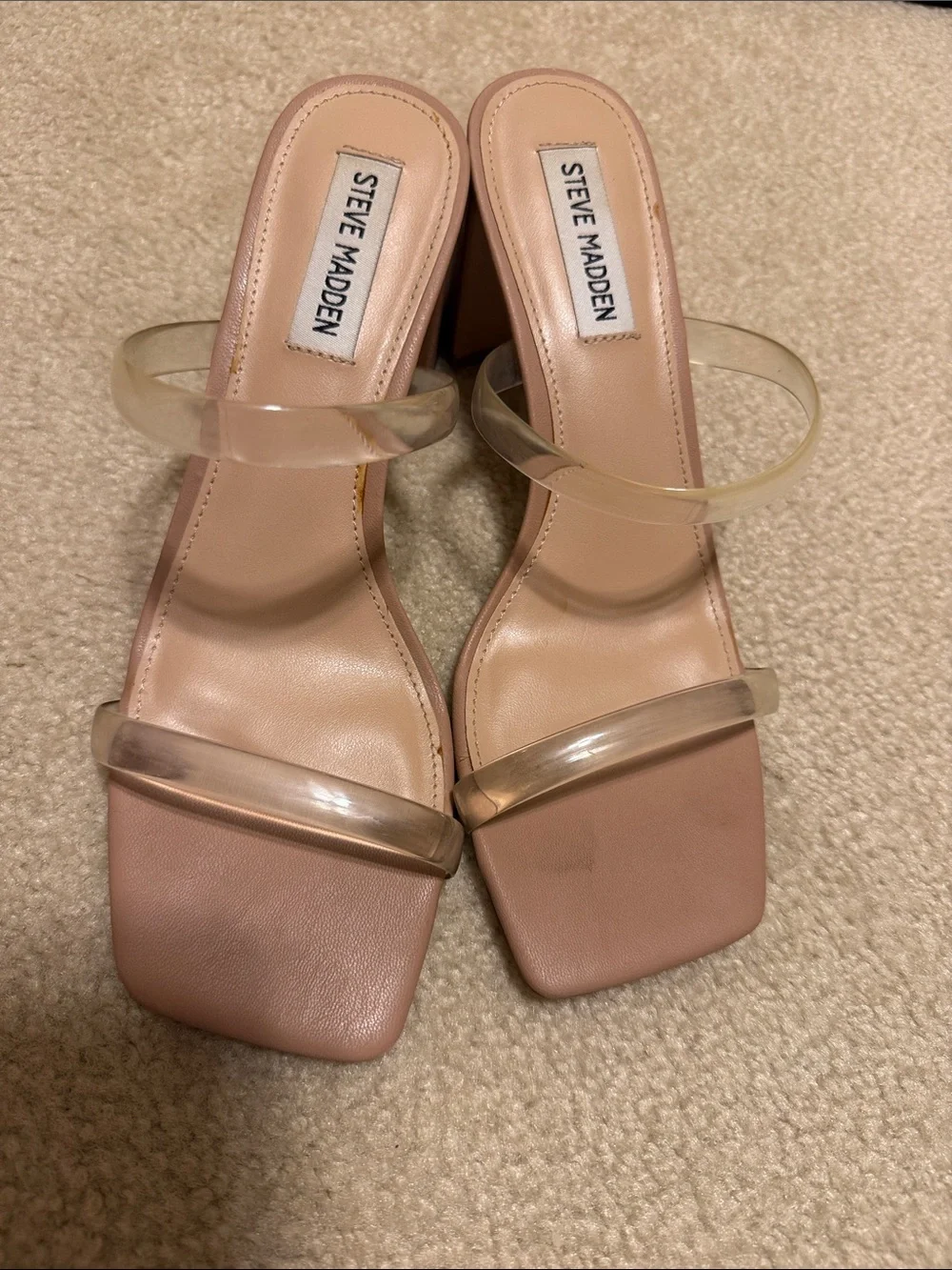 Steve Madden Nude Block Heel Sandal with Clear Straps